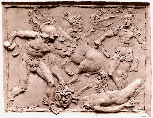 Perseus: The Death of Medua, The Birth of Chrysoar, and Pegasus, 1970, terra cotta, by Robert White